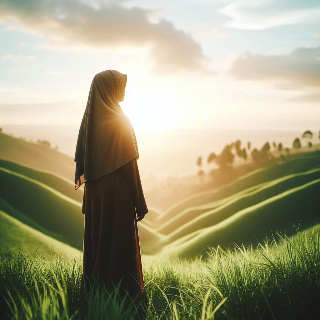 Muslima auf Hügel mit Sonne - Muslima Empowerment